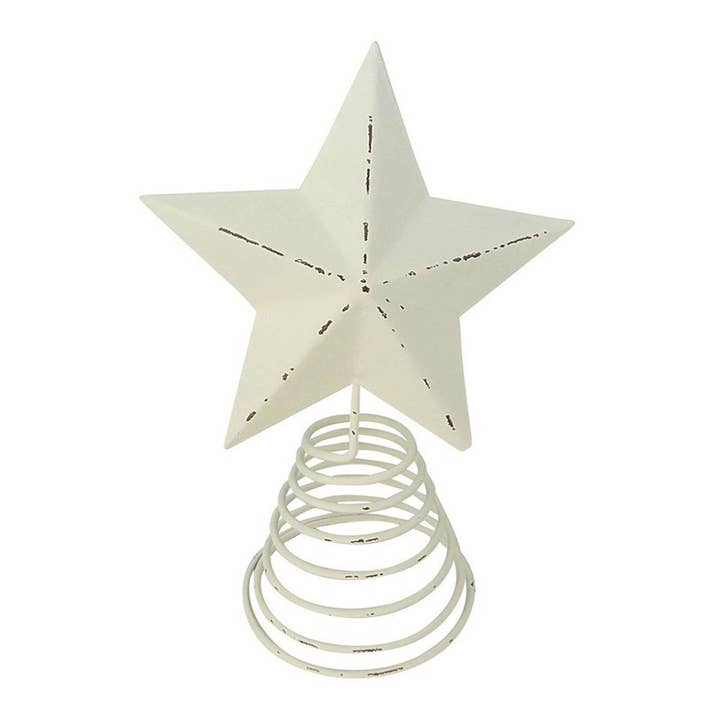 Tin Star Tree Topper, Off-White - 8.5" Tall for wholesale by Birch Maison