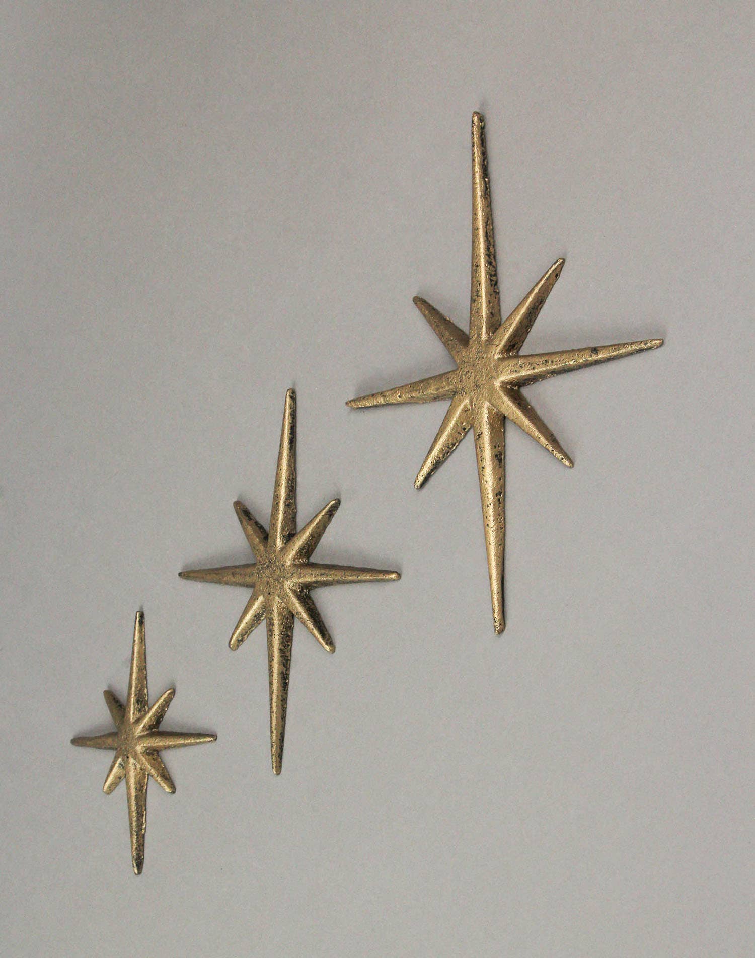 Zeckos - Wholesale Wall Accent - Set of 3 Metallic Gold Cast Iron Atomic Starburst Wall Decor2
