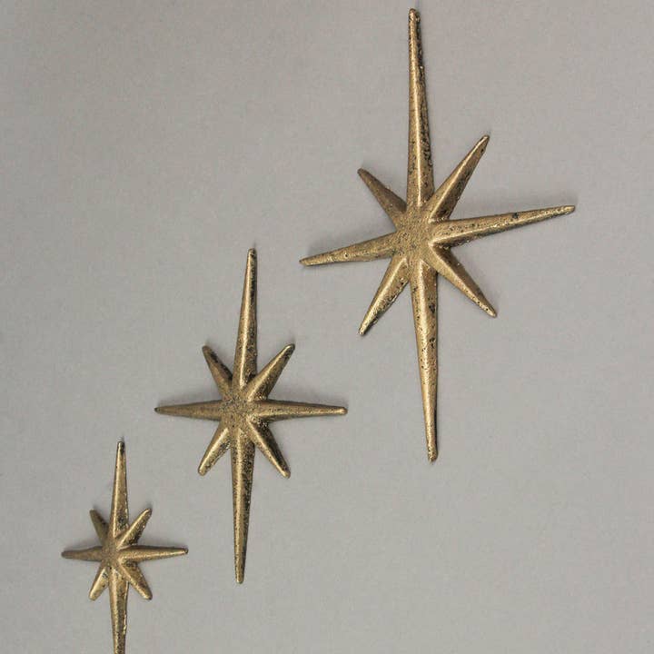 Zeckos - Wholesale Wall Accent - Set of 3 Metallic Gold Cast Iron Atomic Starburst Wall Decor2