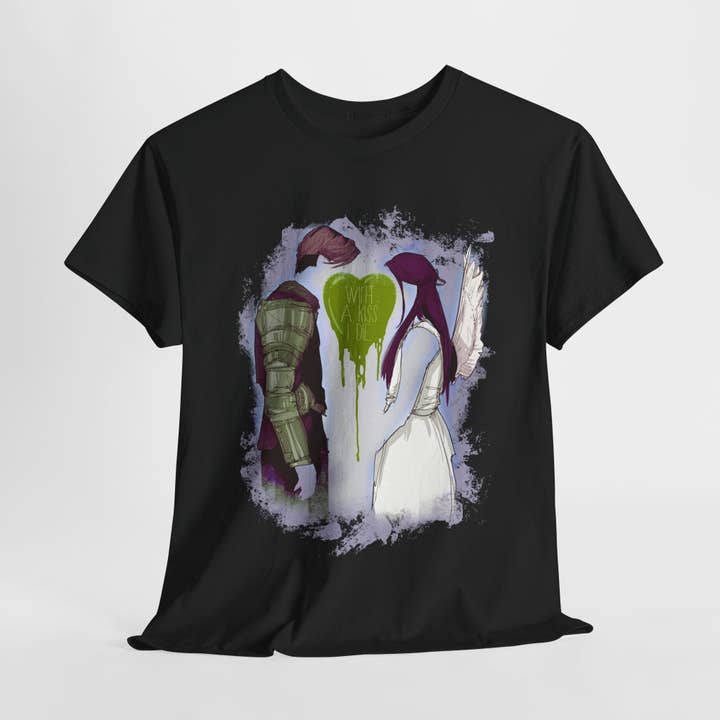 Camiseta Unissexo de Algodão Pesado Kiss Of Death por atacado de LVB Art