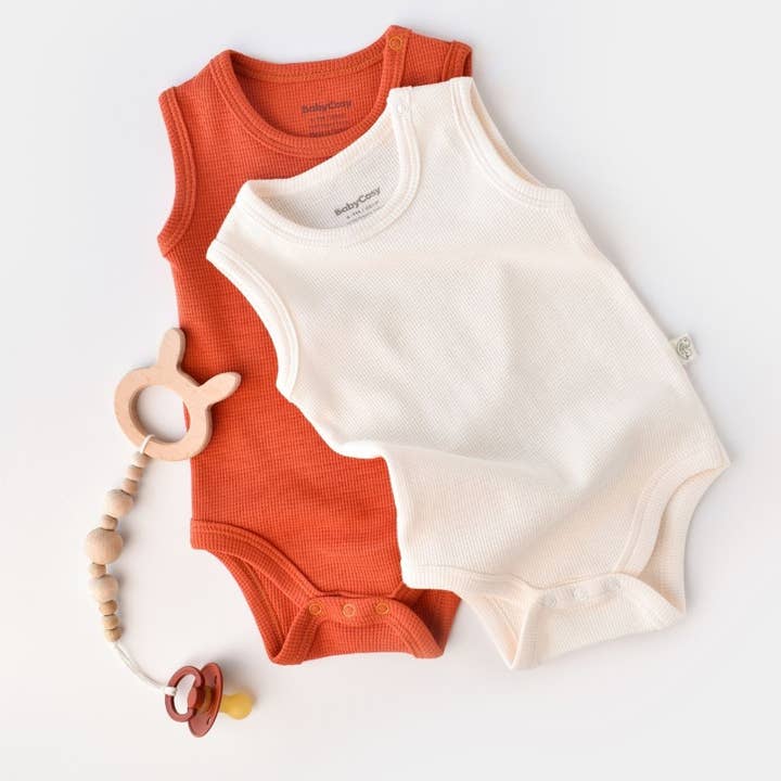 WAFFLE Pack med 2 ærmeløse bodysuits i 100% økologisk bomuld for engroshandel hos BabyCosy Organic