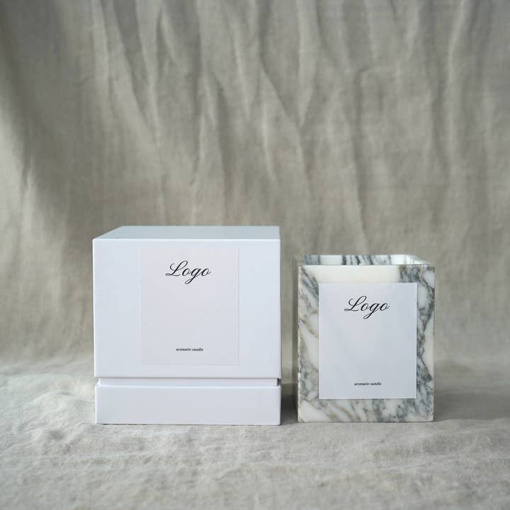 Arabescato Corchia White Label Ready Candle + Box Set for wholesale by Standard Wax