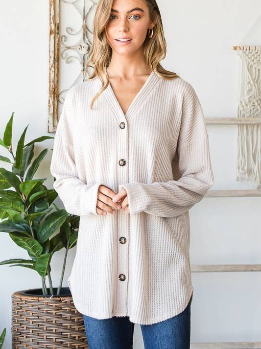 Cardigã de Malha Canelada com Botões e Manga Comprida J2967HE10 por atacado de Sunday Morning