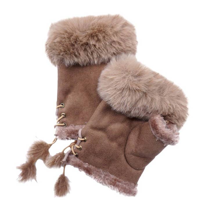Faux Fur Trim Fingerless Gloves for wholesale by Shopping2help