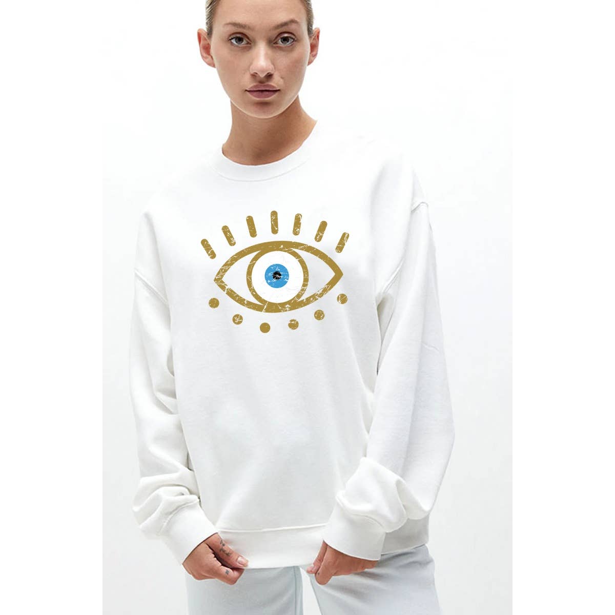 Nobrand - Vendita all'ingrosso Felpa stampata - Donna - FELPA CON GRAFICA EYE1