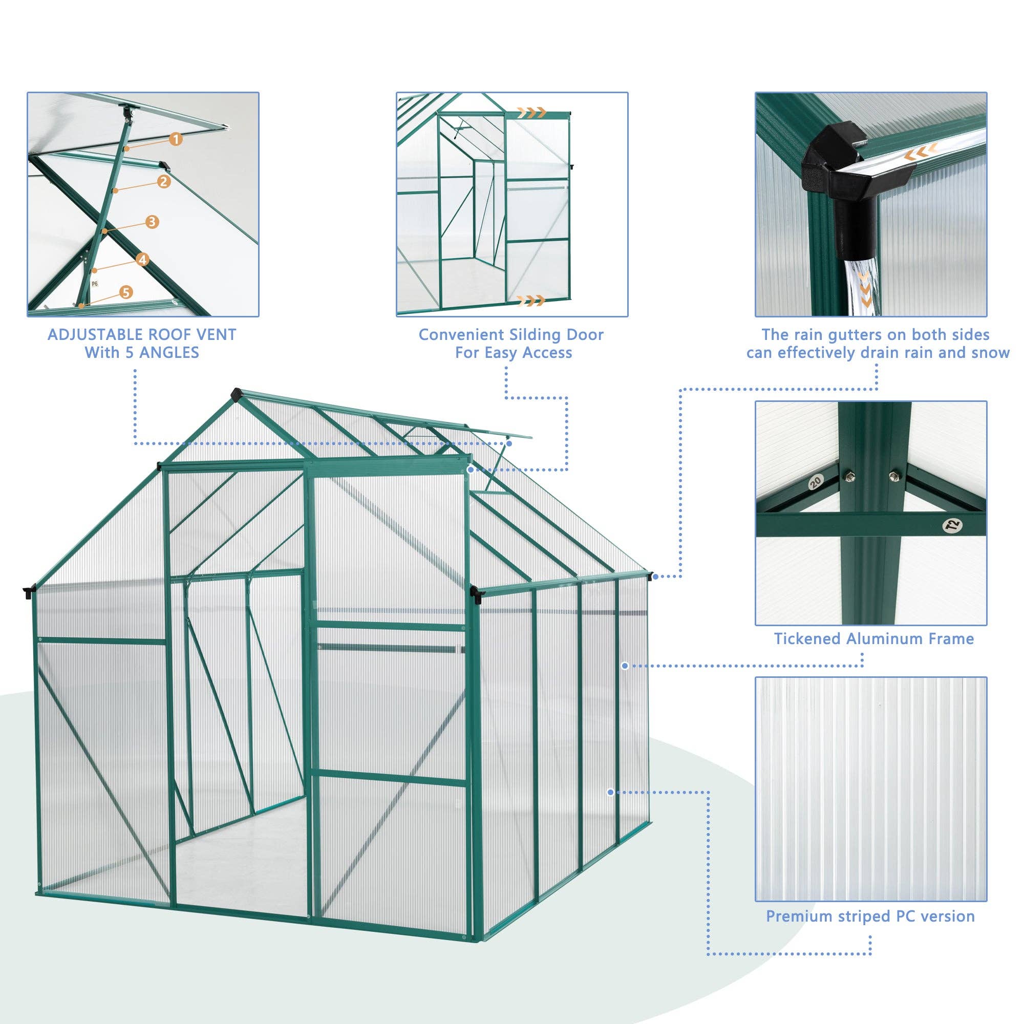 39F Inc. - Wholesale Outdoor Ornament/Decor - Walk-In Green-6 x 8 FT Outdoor Patio Greenhouse Sliding Door4