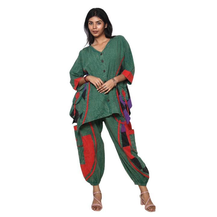 Women's Crack Acid Wash Tunic and Pant Set -- FI-8001 for wholesale by African Stars