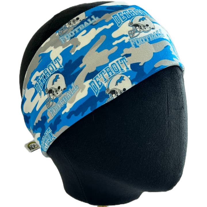Detroit Blue Camo Stretch Headband for wholesale by The Sassy Olive Handmade Headbands