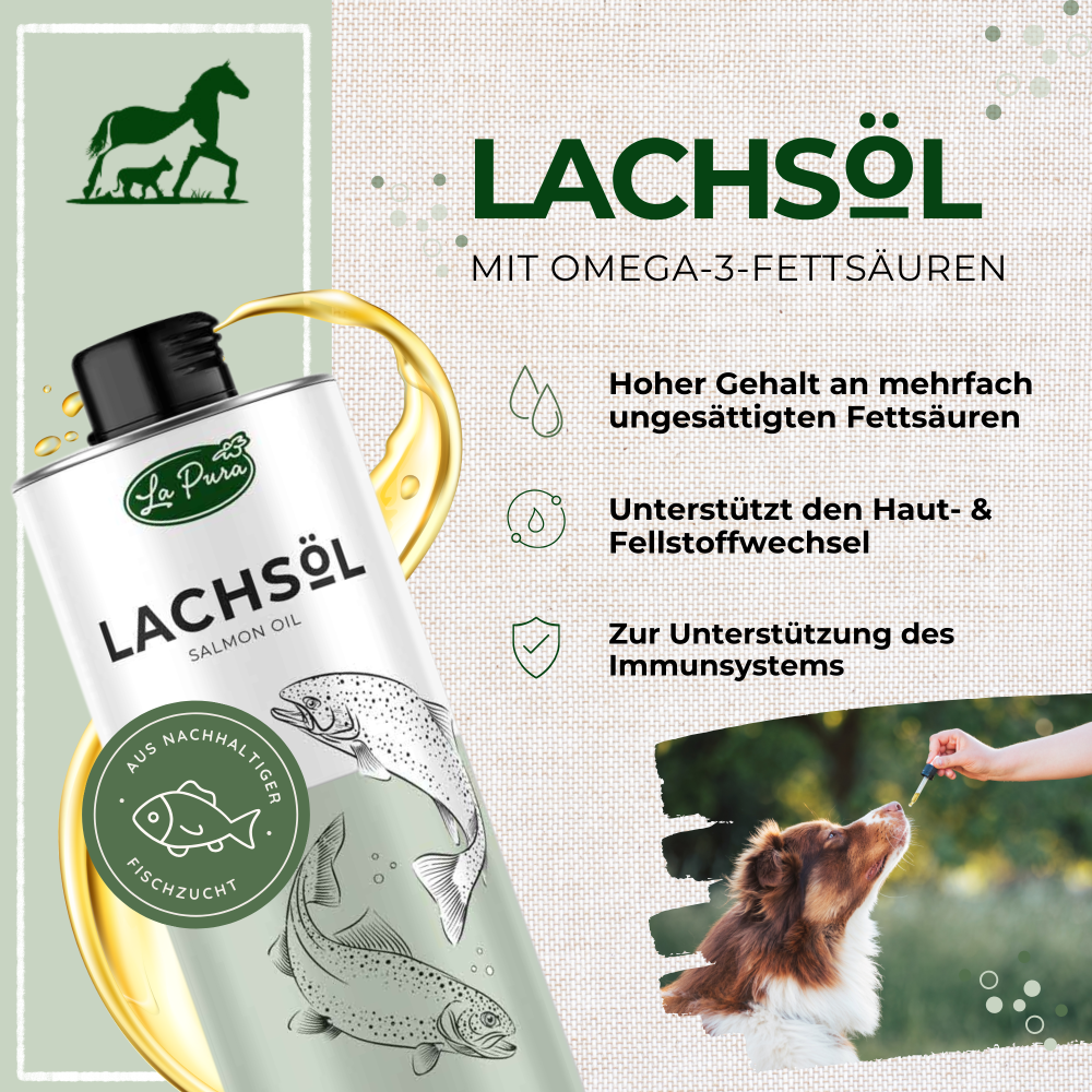 Kauartikel.com GmbH – Suplemento de animal de estimação - Gato e cão por atacado – Óleo de salmão LaPura 1000 ml1