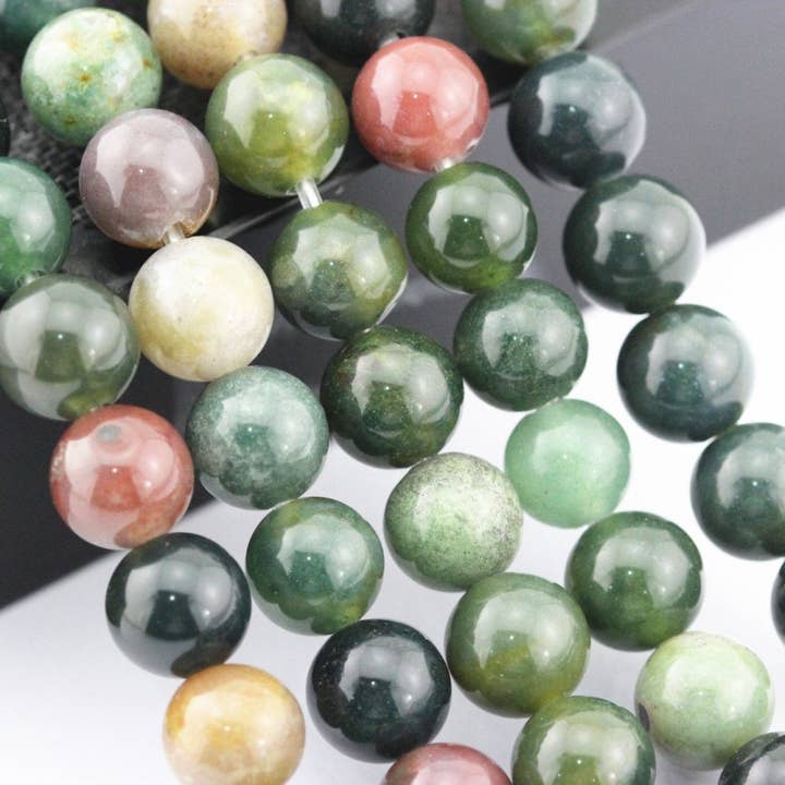 CRCBEADS - Wholesale Beads - 2.0mm Large Hole Indian Agate Smooth Round Beads 8mm 10mm 15.5" Strand1