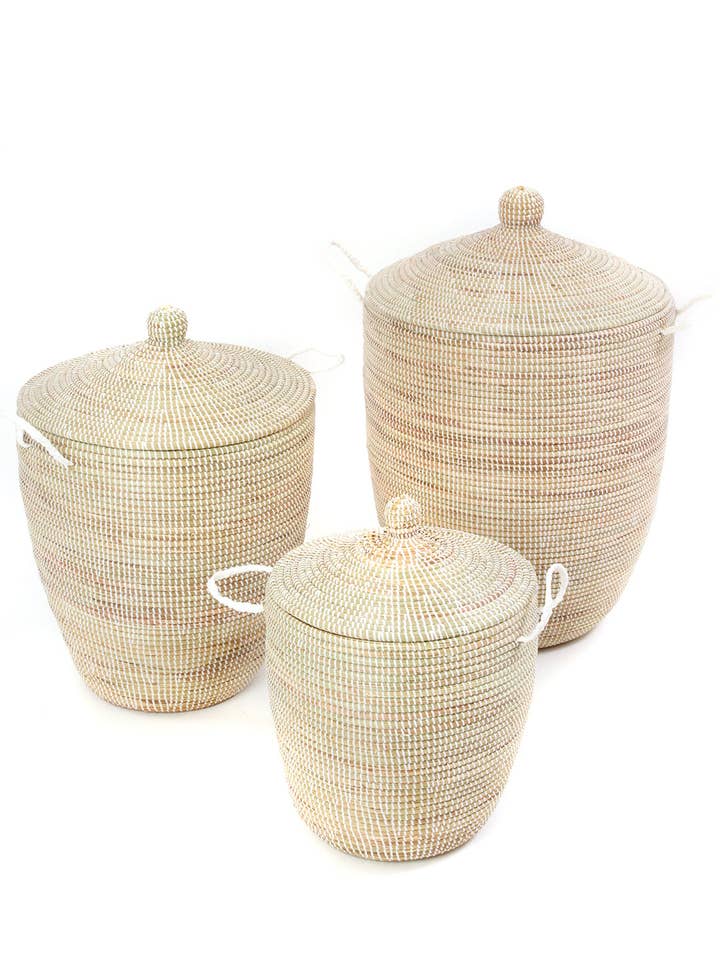Set of Three Solid White Hampers for wholesale by African Modern