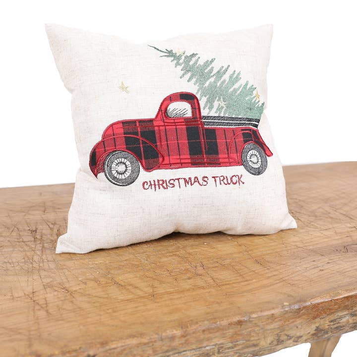 Camión de tartán vintage de 35,5 x 35,5 cm con almohada para árbol de Navidad para venta al por mayor de Xia Home Fashions & Manor Luxe