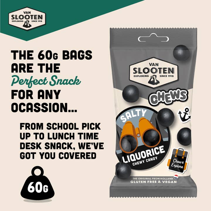 Van Slooten – wholesale Liquorice – Van Slooten Salty Liquorice Chewy Candy 60g x48 1