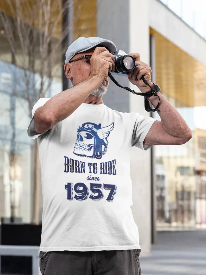 1957, Born to Ride Since 1957 T-shirt til mænd hvid fødselsdagsgave 00494 for engroshandel hos ULTRABASIC