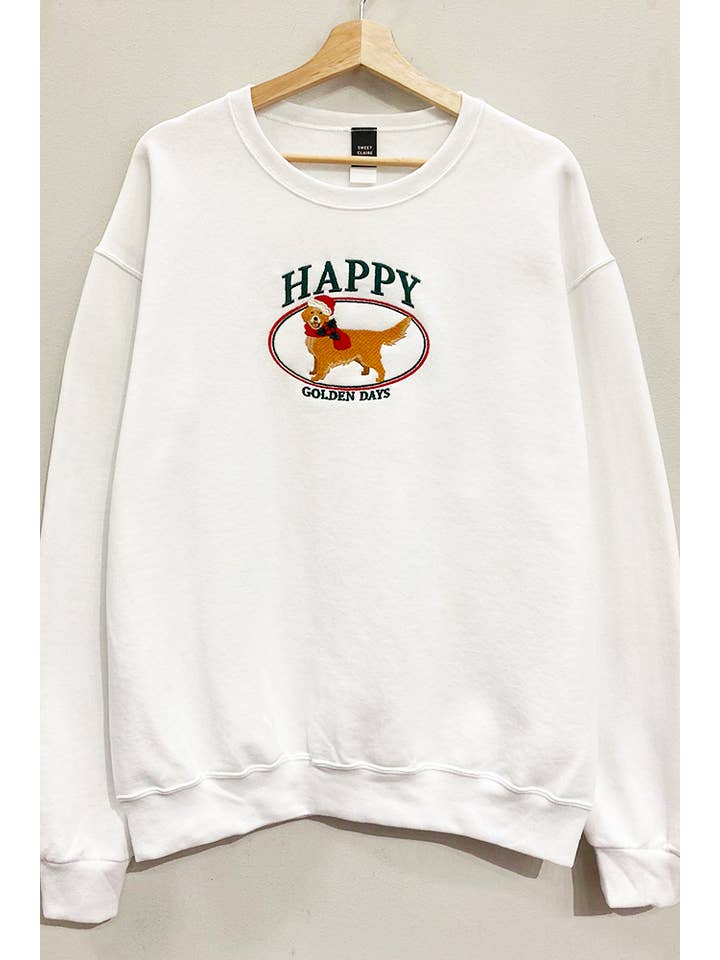 White Golden Days Embroidered Holiday Sweatshirt for wholesale on Faire1