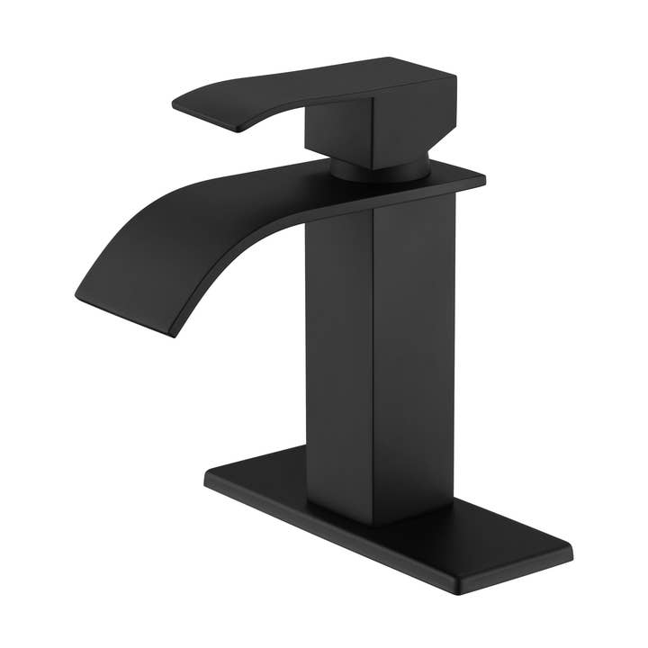 Waterfall Spout Single Handle Bathroom Vanity Faucet, Black for wholesale by 39F Inc.