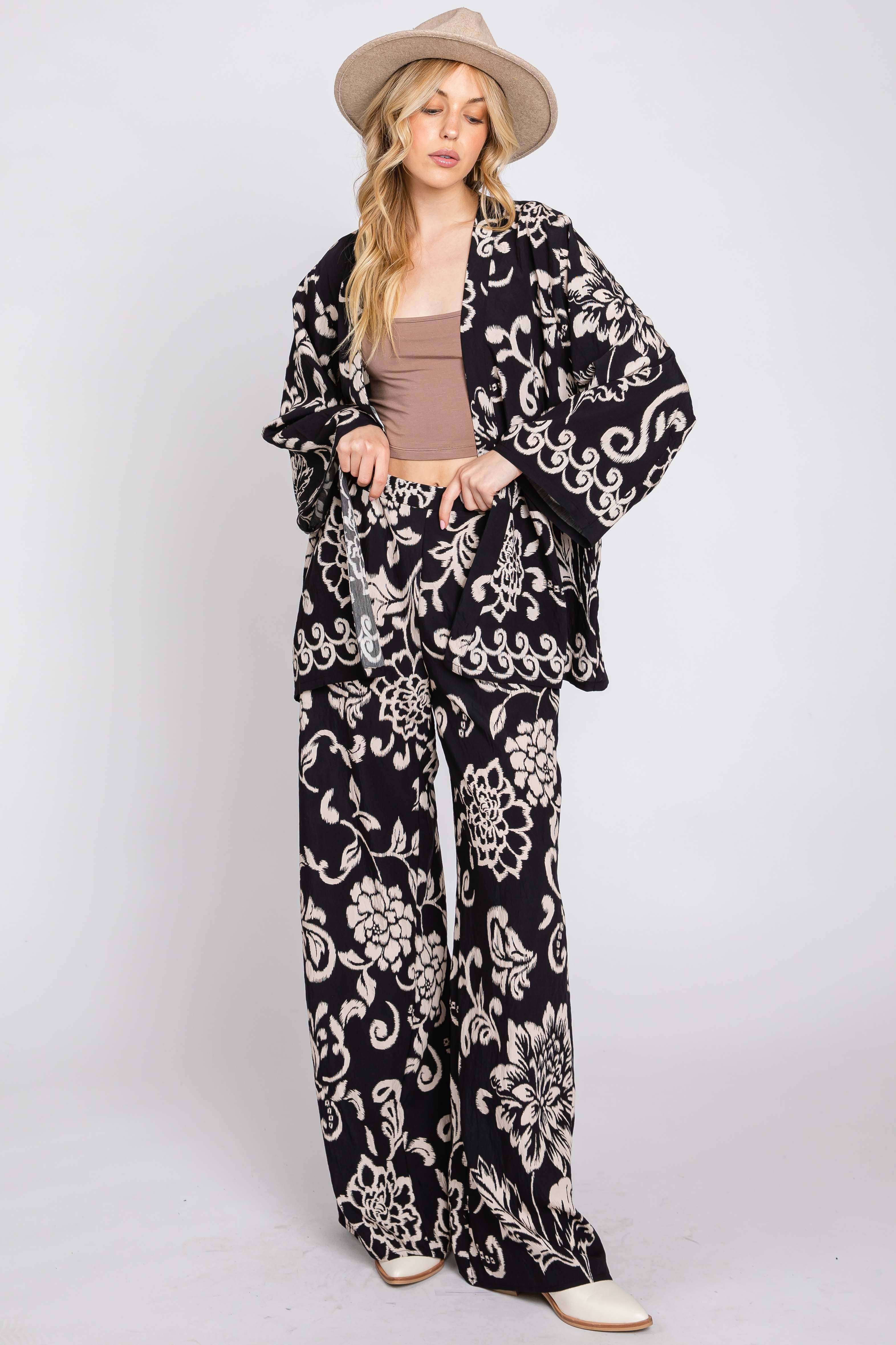 Black Floral Kimino Jacket 3370J-1 for wholesale on Faire5