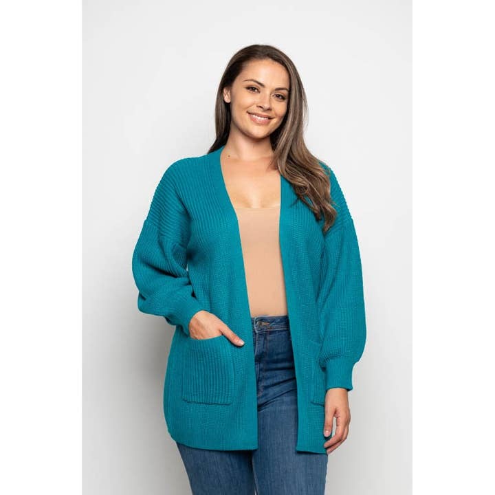 PLUS SIZE LONG SLEEVE OPEN FRONT POCKETS SWEATER CARDIGAN for wholesale by Curve Market
