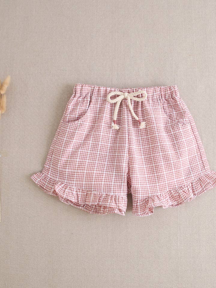 Tjejshorts i vit rutig och mjuk korall för wholesale av Dadati