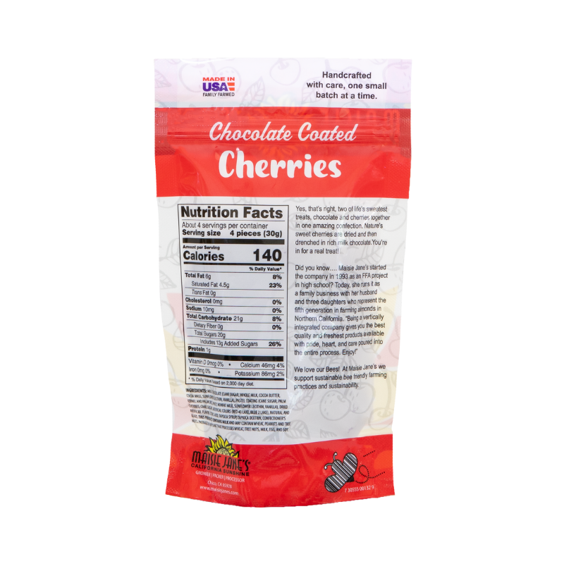 Maisie Jane’s - Wholesale Chocolate Covered Sweets - Chocolate Coated Cherries 4 oz. - Reclosable Pouch2