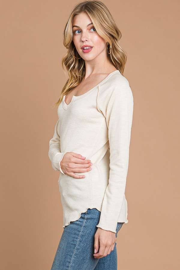 Culture Code - Wholesale Knit Top - Women's - CRT1840L - TINY NOTCH NECK MERROW LSLV TOP18