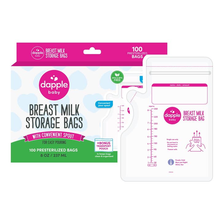 Dapple Baby Breast Milk Storage Easy Pour Bags, 100ct (Case of 8) for wholesale by Earth Mama Organics