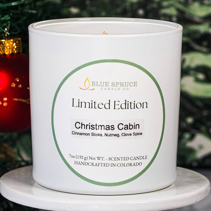 Christmas Cabin Scented Candle, Cinnamon, Holiday Scent for wholesale by Blue Spruce Candle Company