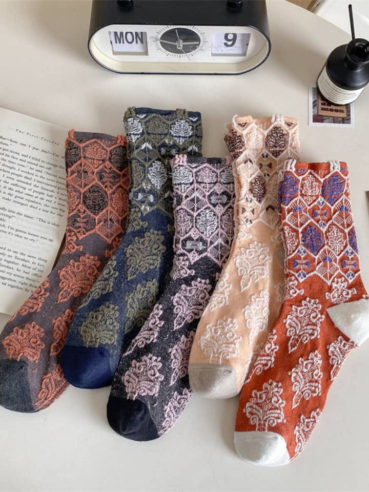 Rufia - Vintage hofstil præget blomstrede mellemlange sokker for engroshandel hos Funkyrel® Atzbranding Limited