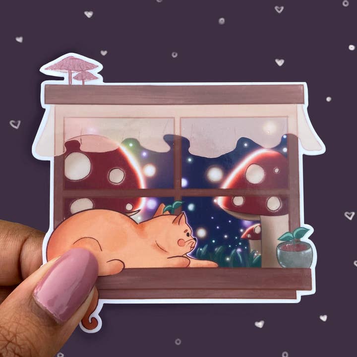 Adesivo de gato cogumelo Cottagecore | Adesivo de jardim de fadas por atacado de MoonKittyCo