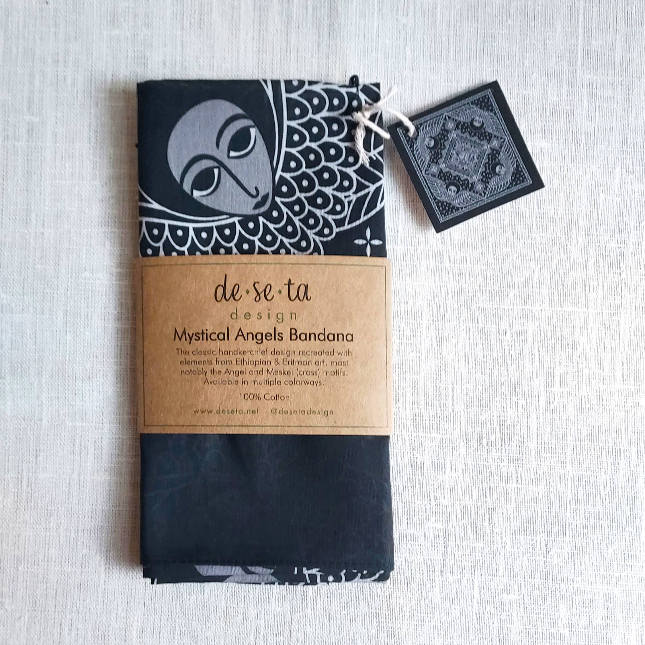 Deseta Design - Wholesale Bandana - Unisex - Mystical Afro Angels Ethiopian-Inspired Bandana - Black2