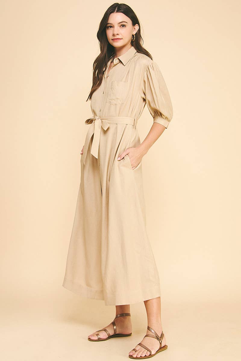 PINCH – Großhandel Kleid – Damen – EINFARBIGES MIDIKLEID AUS LEINEN - 5723D10