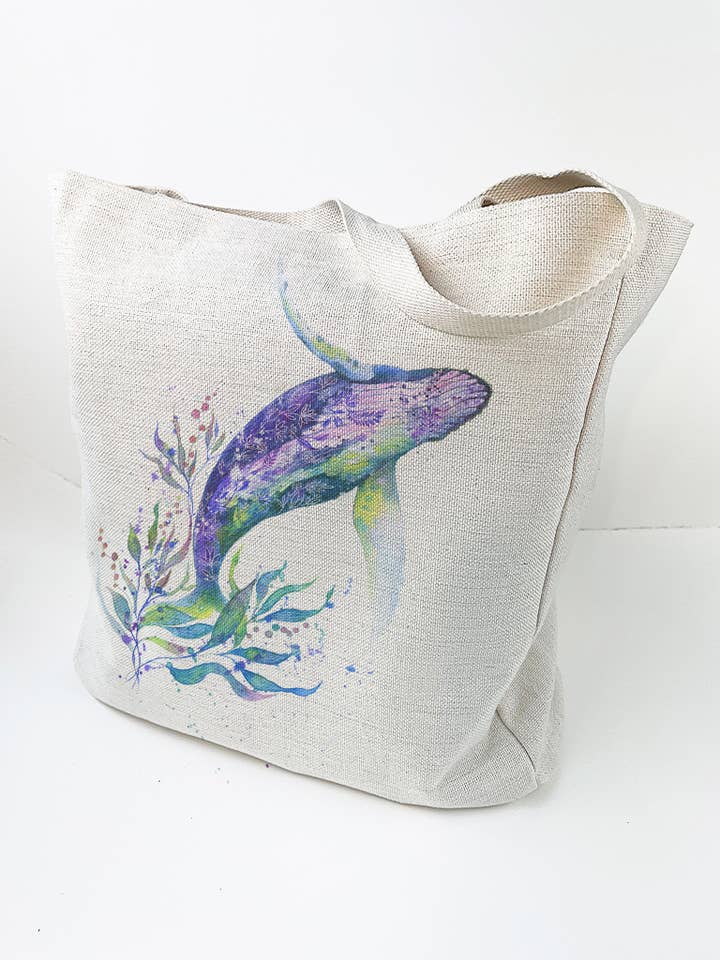 Large Linen/Canvas Tote Bag - Blue Waltz - Whale for wholesale by Oladesign