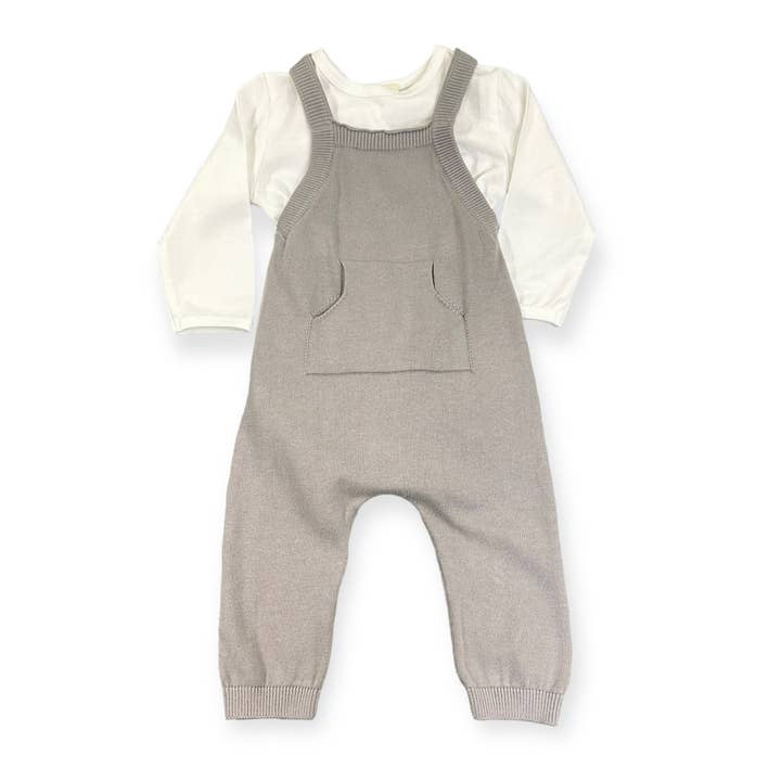 Milan Kangaroo Pocket Baby Overall + Bodysuit Set (Organic) for wholesale by Viverano Organics