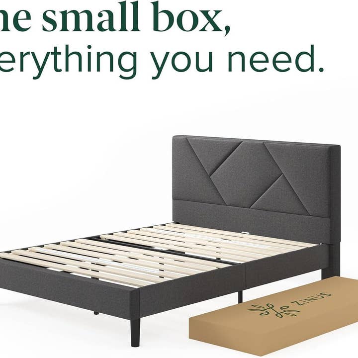 ShipItFurniture - Wholesale Bed - King Upholstered Plat form Bed Frame With Wood Slat Support Foam Padding Dark Grey No Box Spring7