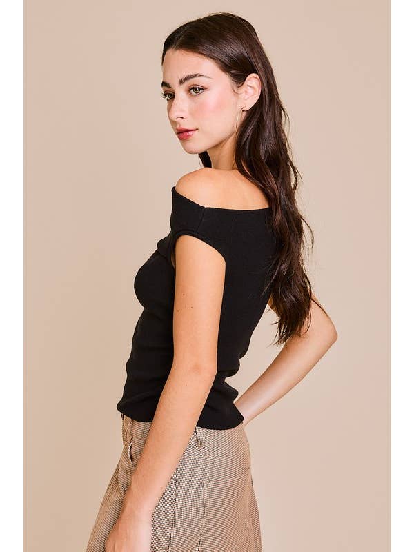 LE LIS - Wholesale Knit Top - Women's - ASYMMETRICAL NECK SWEATER TOP69