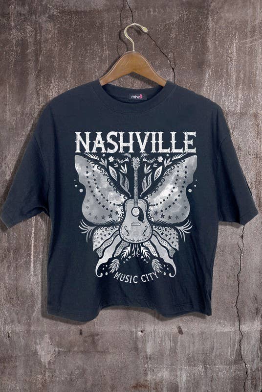 MINEB - Wholesale Screen Printed T-Shirt - Women's - Nashville Music City Graphic Crop Tee0