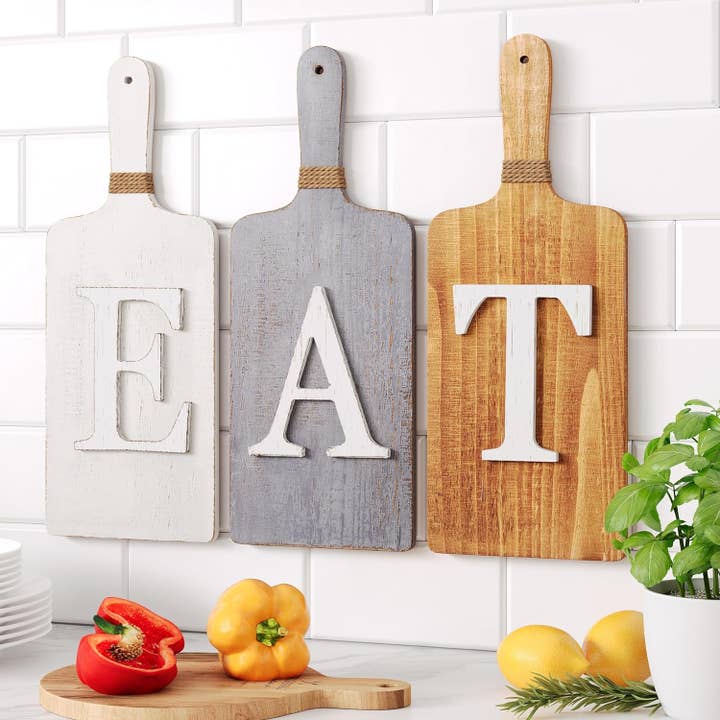 S/3 Cutting Board Eat Tile Sign for wholesale by Barnyard Designs
