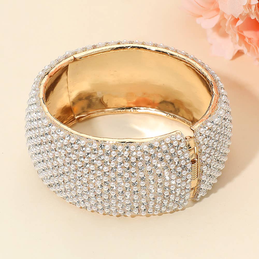 Sensibling Corp. - Venta al por mayor Brazalete - Brazalete de noche ancho con bisagras adornado con perlas y pedrería.1