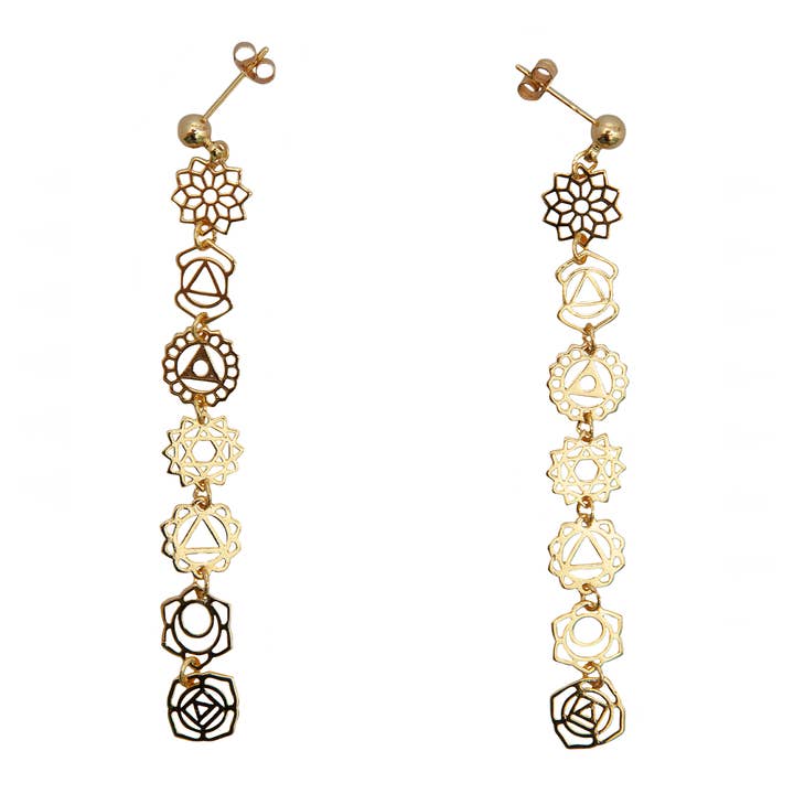Lotus and Luna - Wholesale Dangle Earrings - Gold Seven Chakra Drop Earrings1