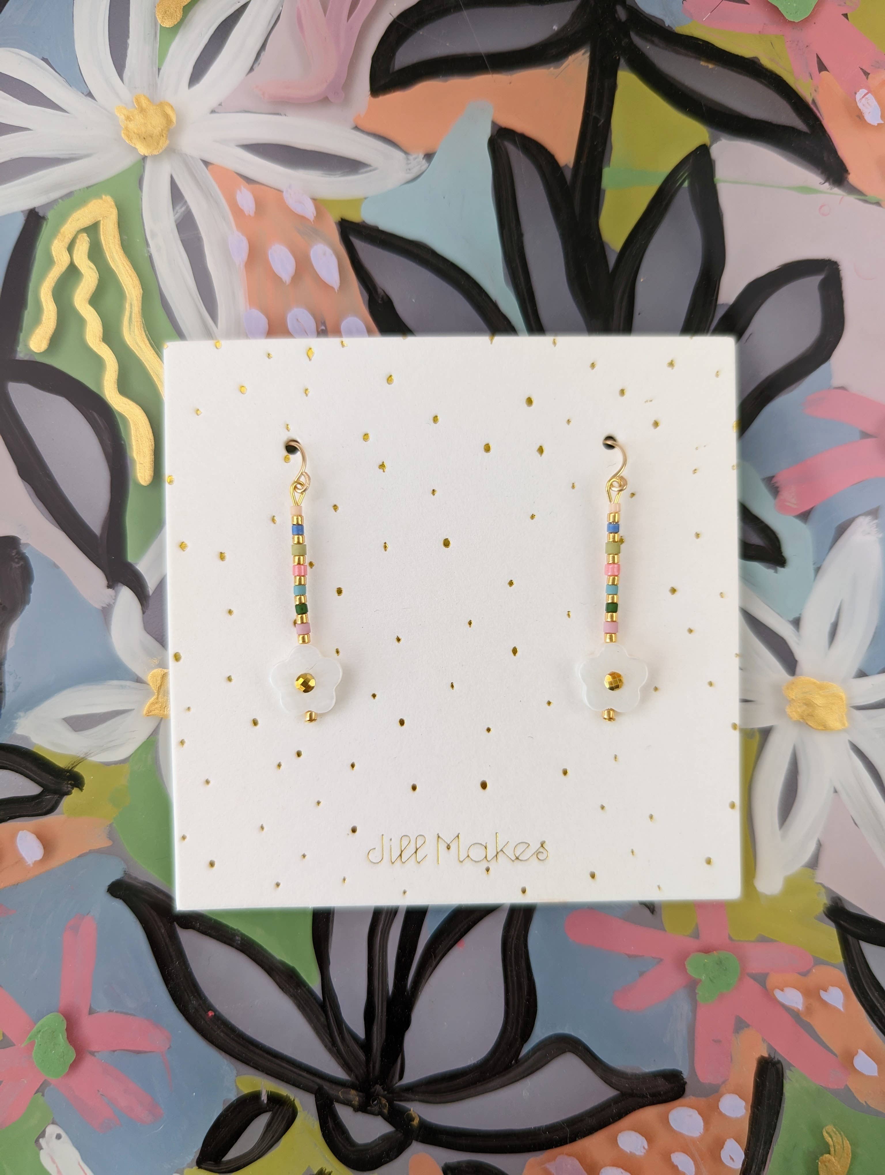 Jill Makes - Wholesale Dangle Earrings - Dainty Shell Rainbow Flower Earrings7