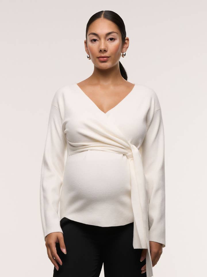 Gebreide voertop met kruisomslag voor wholesale door Soon Maternity