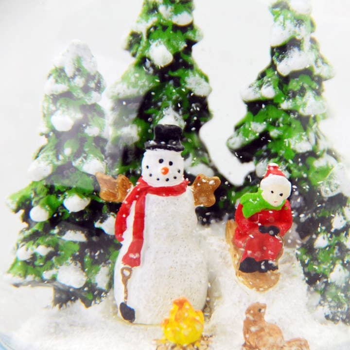 Schneekugelhaus - Wholesale Desk Globe - Snowman snow globe on white square base “Pure-line” 10 cm diameter
