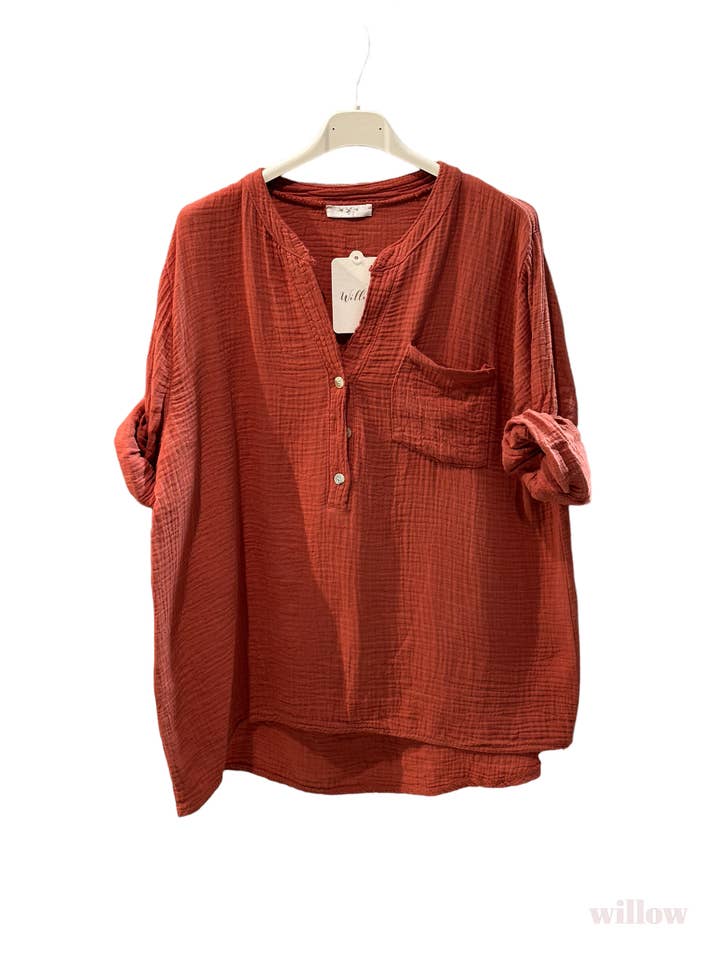 Moonsun - Wholesale Button Down Shirt - Women's - #80641 button down cotton gauze shirt with straight collar15