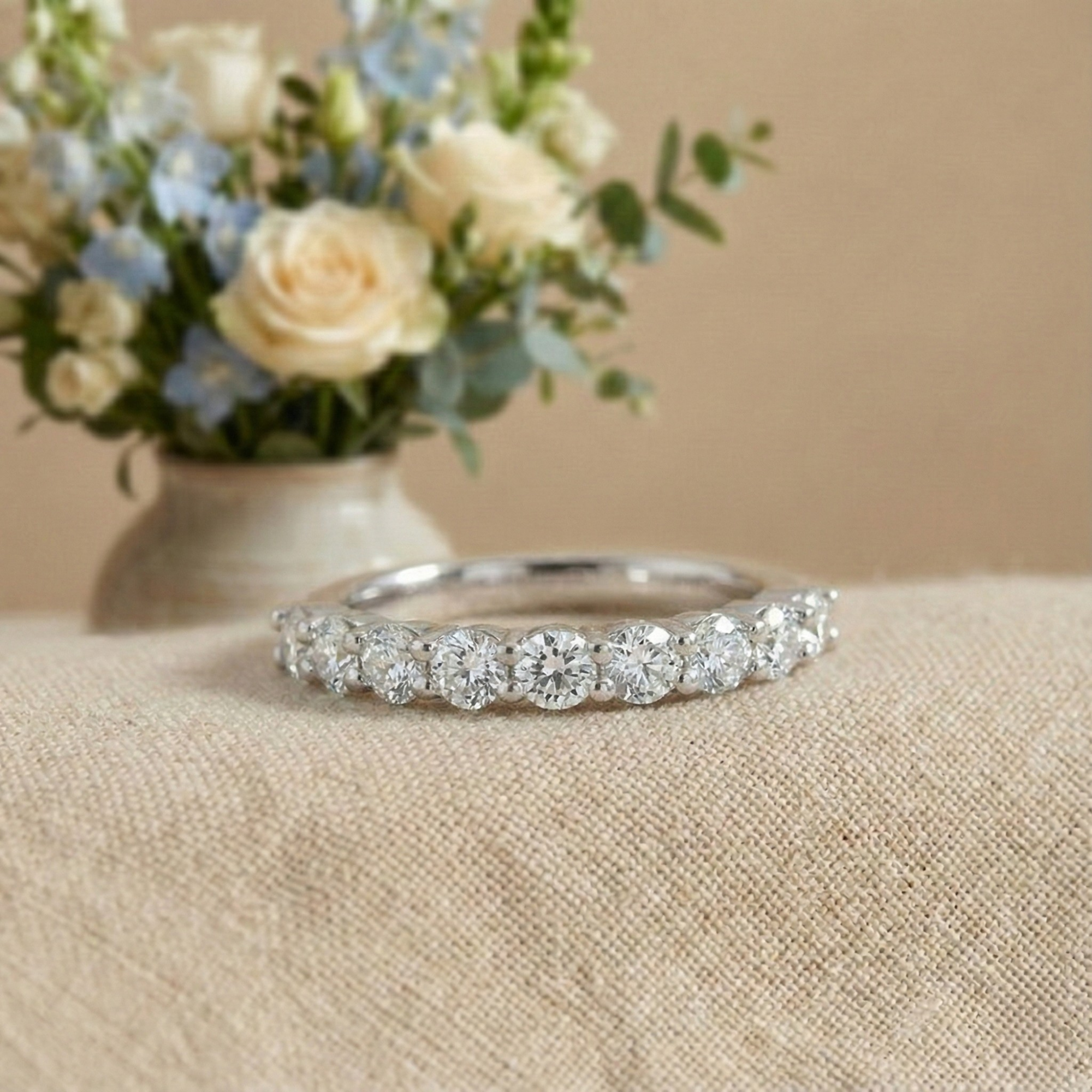 FCJ Jewelry LLC - Wholesale Multi-Stone Ring - Moissanite Half Eternity Ring in Silver – Stackable Ring12