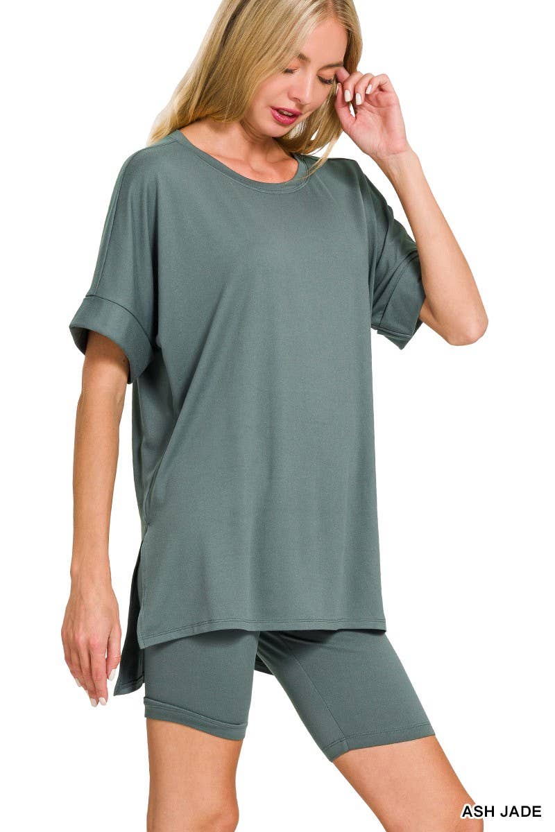 Vanilla Monkey - Wholesale Loungeset - Dames - Geborstelde Dty Microvezel R-hals Top Biker Shorts1