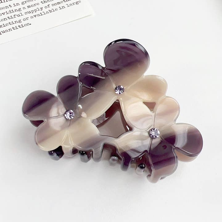 Triple Flower Claw Clip in Dark Purple for wholesale by Last True Angel