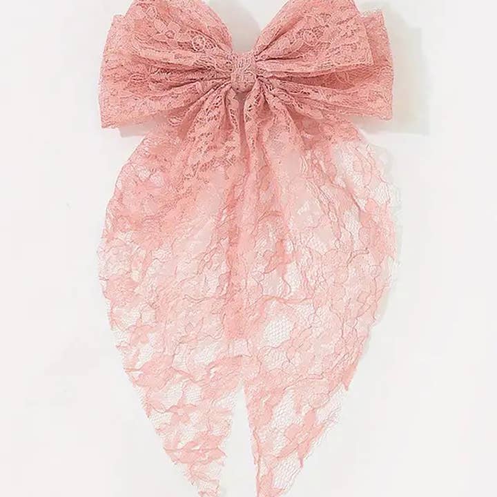 MKS America - Wholesale Hair Clip - Women's - Almond Peach Floral lace ribbon bow large hair clips1