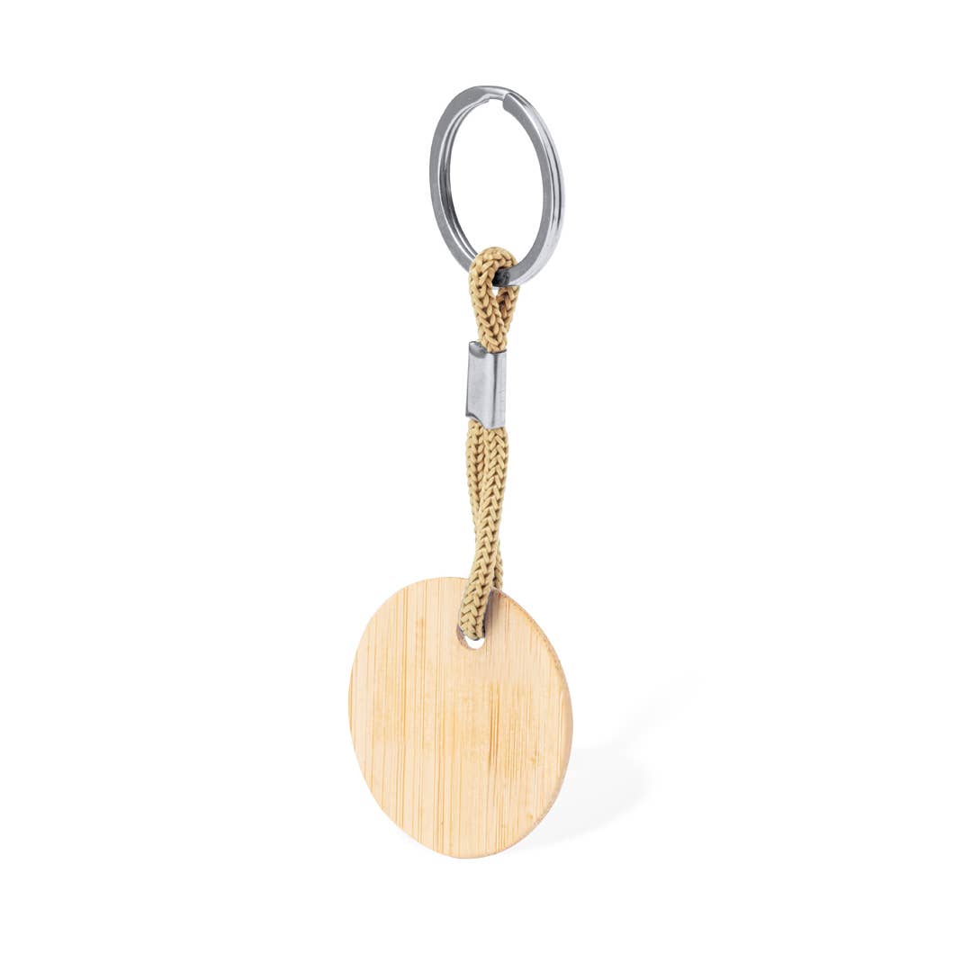 Fustik - Wholesale Keychain - Unisex - Round bamboo keychain with colorful cord1