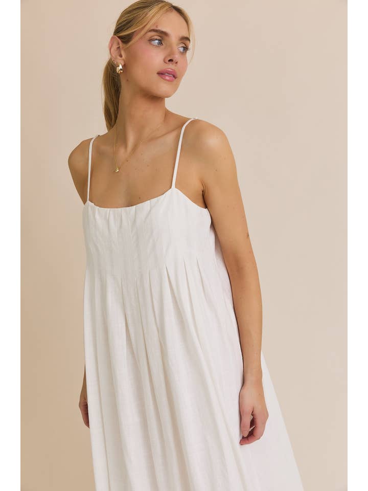 White SLEEVELESS PLEATED DETAIL MIDI DRESS for wholesale on Faire