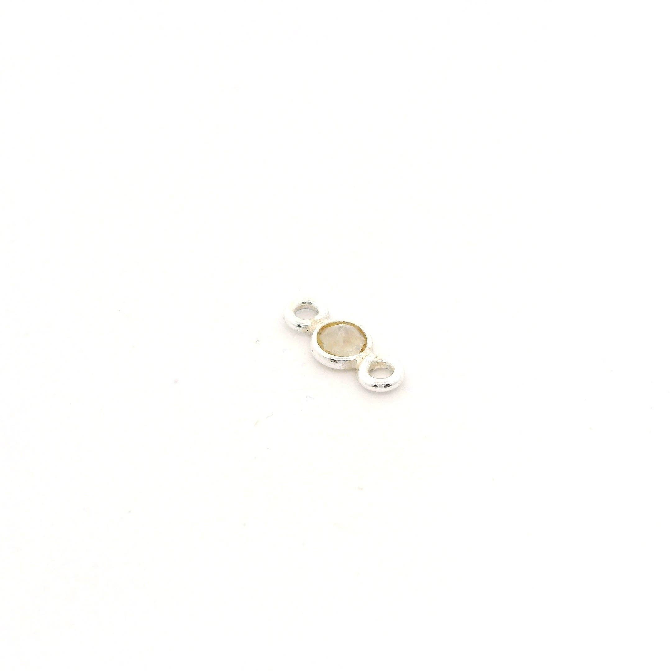 Purity Beads – wholesale Individual charm/pendant – Mini Bezel Gemstone Connectors – Blue Labradorite or Rainbow Moonstone | 4mm Finished Size (3mm Stone) | 2 Loops | Sterling Silver or Gold Plated | Pack of 1215